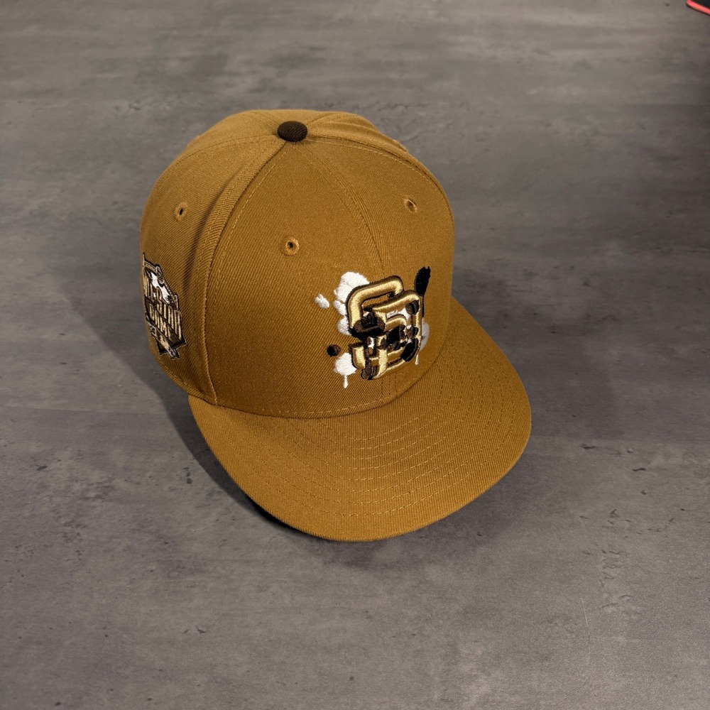 New Era San Diego Padres Fitted Hat 7 1/4 Wheat Brown Splatter Paint Tan Khaki